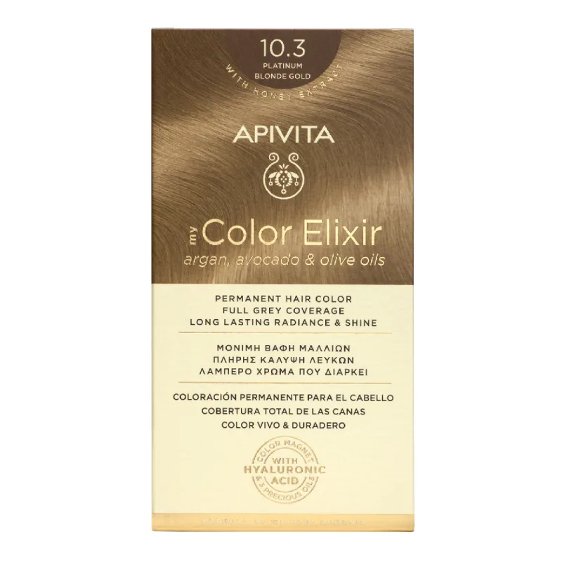 Vopsea de par My Color Elixir, Platinum Blonde Gold N10.3, 155 ml, Apivita — preț și oferte