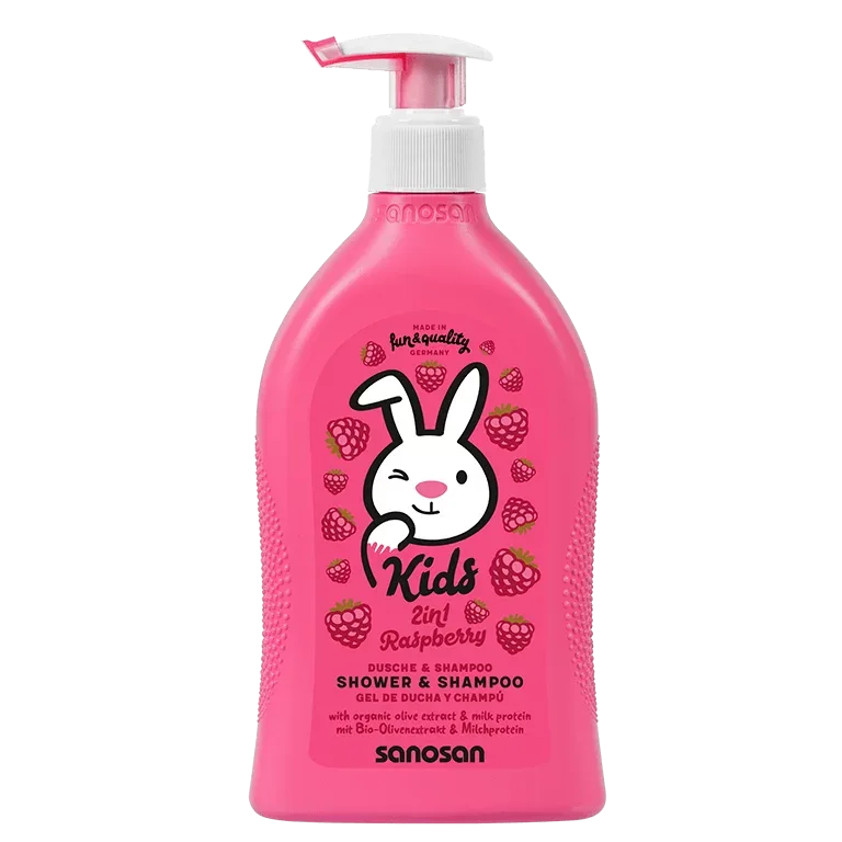Gel de dus si sampon pentru copii cu aroma de zmeura, Sanosan Kids | 400 ml MANN&SCHRODER — preț și oferte