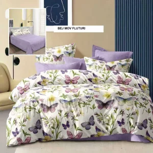Lenjerie de pat ECONOMY bej mov fluturi 230x250 cm, Ralex | 1 buc