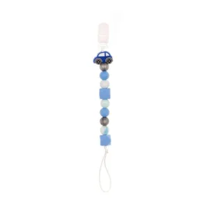 Coccorito Colier pentru suzeta din silicon, masina bleu, 1 bucata