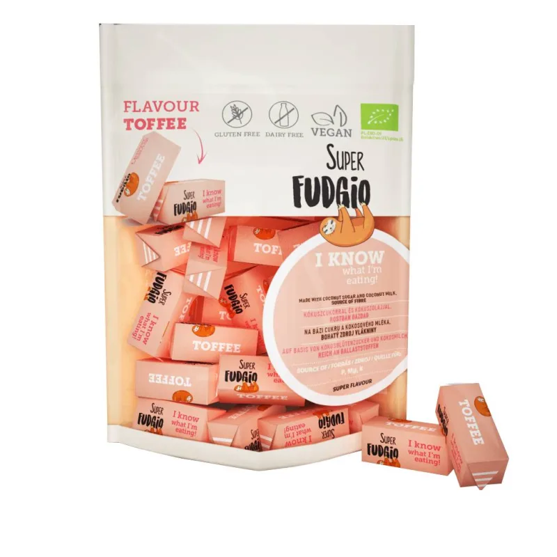 Caramele vegane cu aroma clasica de caramel - toffee, eco-bio, 150g, Super Fudgio — preț și oferte