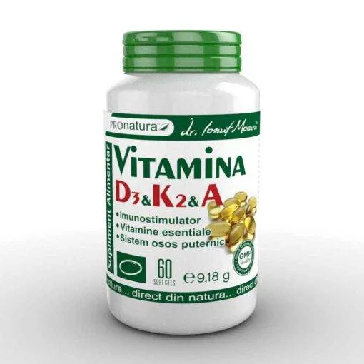 Vitamina D3, K2 si A, 60cps - Pro Natura Medica - Pro Natura — preț și oferte