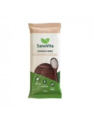 Rondele din orez expandat cu glazura de cacao, 66g - Sanovita
