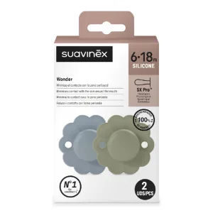 Suzeta fiziologica din silicon Wonder, 6-18 luni, verde-marine, 2 bucati, Suavinex