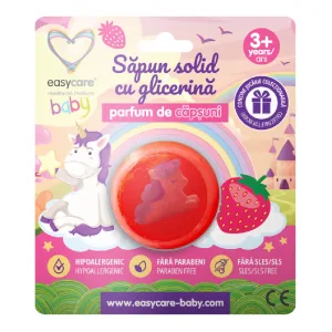 Sapun solid cu glicerina si jucarie pentru copii, parfum capsuni, 100 g, Easycare Baby