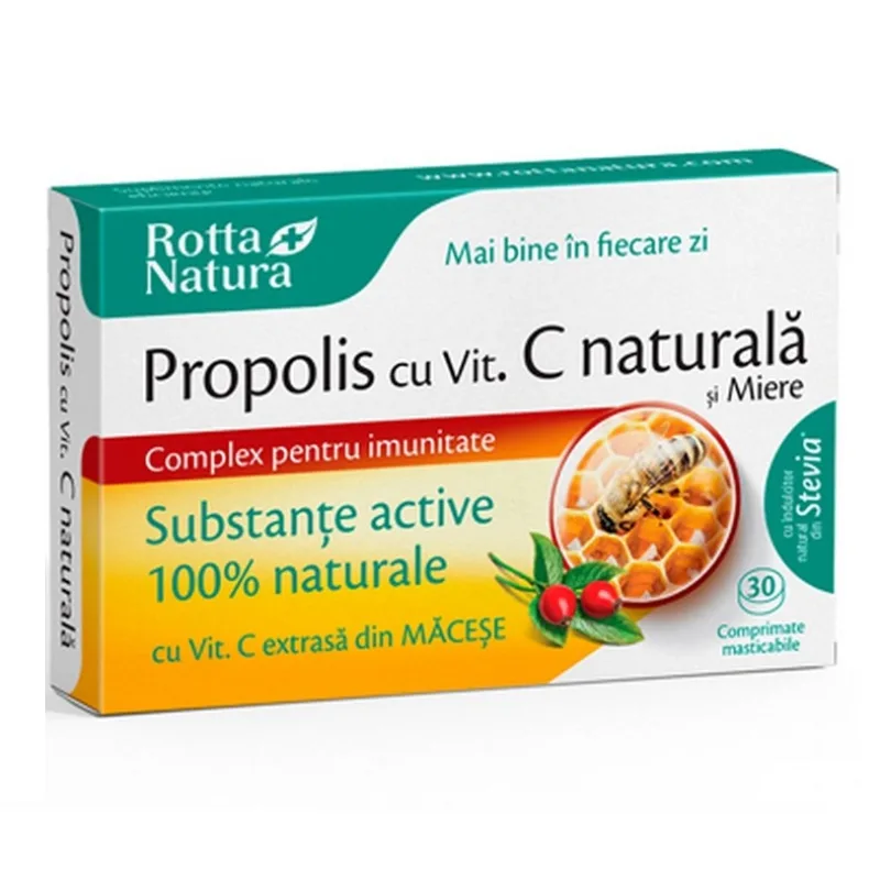 Propolis cu Vitamina C Naturala si Miere, 30 comprimate masticabile, Rotta Natura — preț și oferte