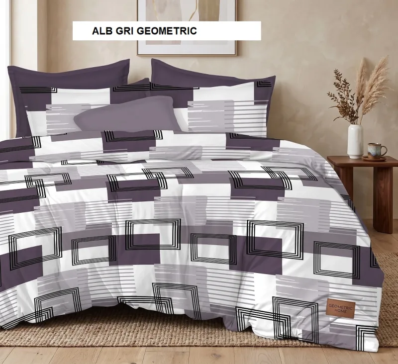 Lenjerie pat cu husa FINET (6 piese) alb gri geometric 180x200 cm, Ralex | 1 buc RALEX INFINITY — preț și oferte