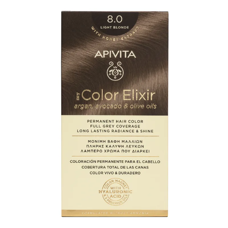 Vopsea de par My Color Elixir, Light Blonde N8.0, 155 ml, Apivita — preț și oferte