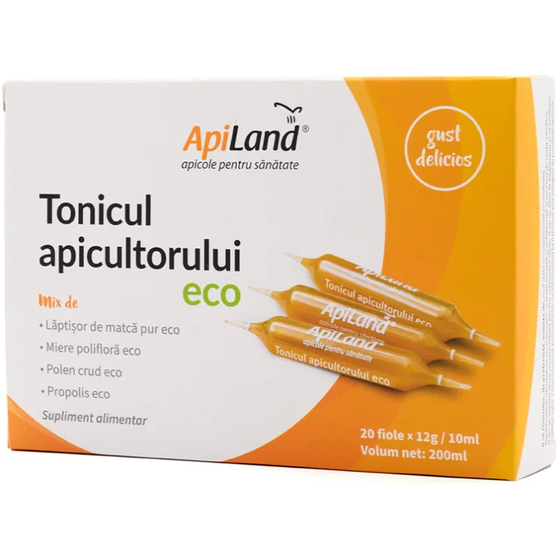 Tonicul Apicultorului - Laptisor de Matca Pur, Miere, Propolis si Polen Ecologic/Bio 20 fiole x 10ml APILAND — preț și oferte