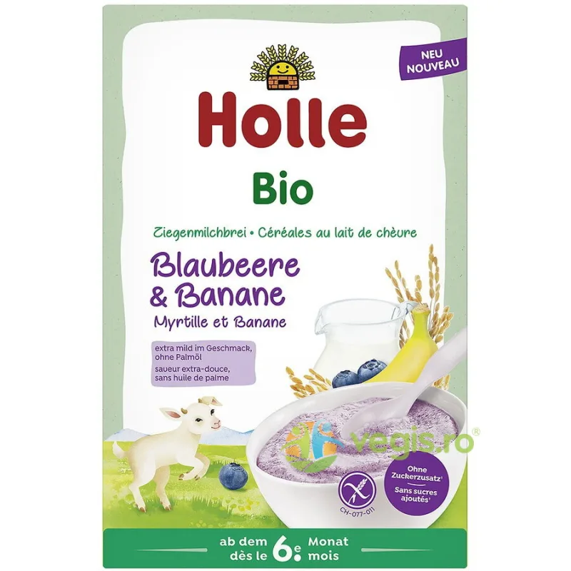 Terci din Lapte de Capra cu Banane si Afine pentru Copii +6 Luni fara Gluten Ecologic/Bio 200g HOLLE — preț și oferte