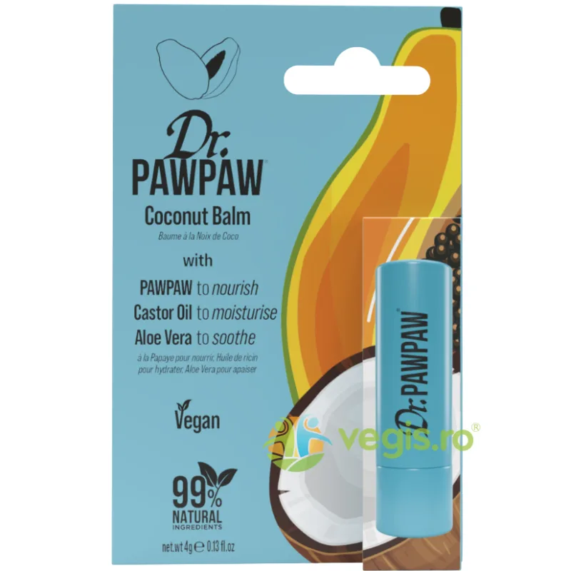 Balsam Stick pentru Buze cu Ulei de Ricin si Aloe Vera cu Aroma de Cocos si Pawpaw 4g Dr.PAWPAW — preț și oferte