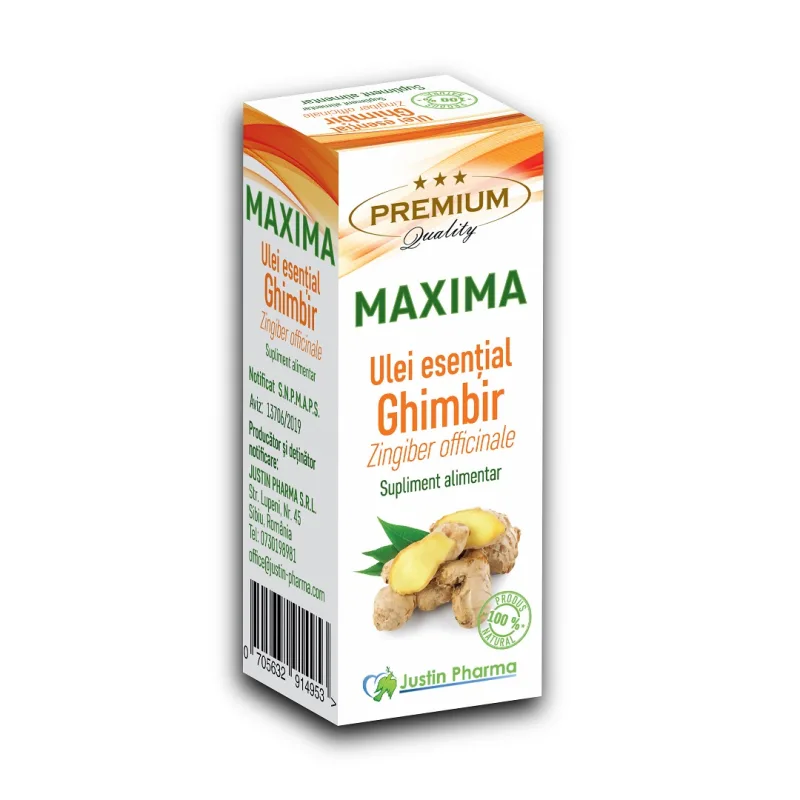 Ulei estential de ghimbir Maxima, uz intern, 10 ml, Justin Pharma — preț și oferte