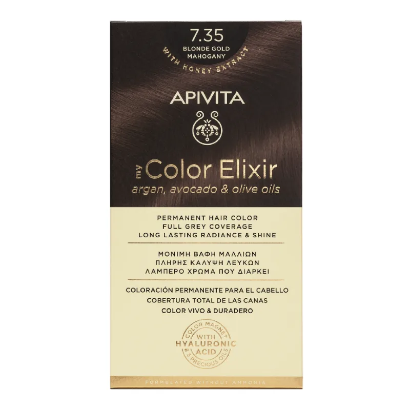 Vopsea de par My Color Elixir, Blonde Gold Mahogany N7.35, 155 ml, Apivita — preț și oferte