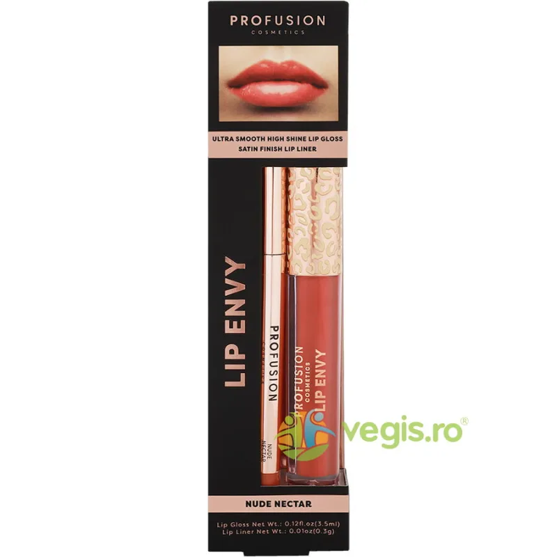 Set Lip Envy Nude Nectar: Luciu de Buze Ultra Neted si Lucios 3.5ml + Creion de Buze cu Finish Satinat 0.3g PROFUSION COSMETICS — preț și oferte
