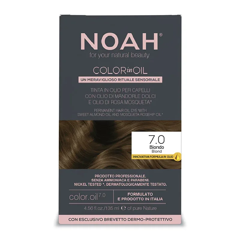 Vopsea de par permanenta fara amoniac, 7.0 Blond, Color in Oil, 135 ml, Noah — preț și oferte