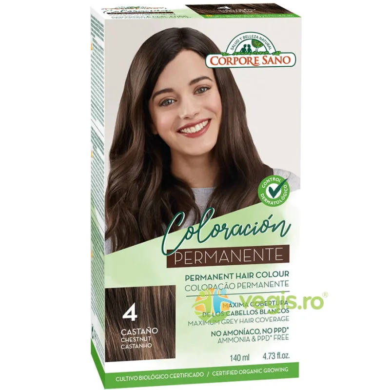 Vopsea de Par Permanenta fara Amoniac 4 - Castaniu 140ml Corpore Sano — preț și oferte
