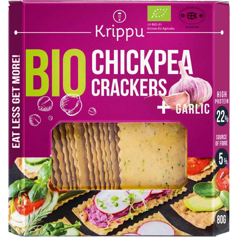 Crackers din Naut cu Usturoi Ecologici/Bio 80g KRIPPU — preț și oferte