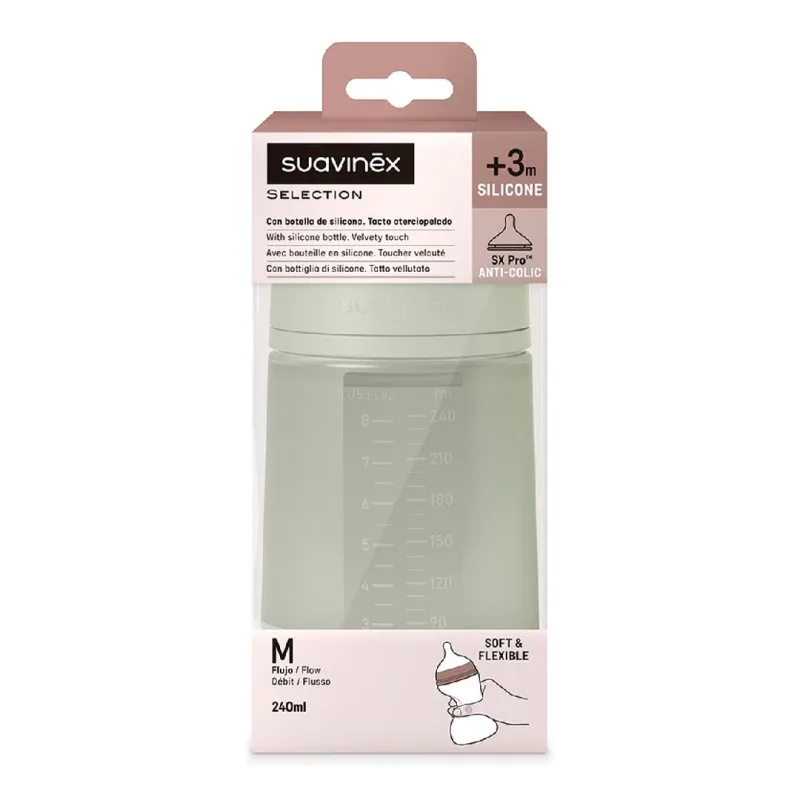 Biberon din silicon SX Pro Colour Essence, debit mediu, verde, 240ml, Suavinex — preț și oferte