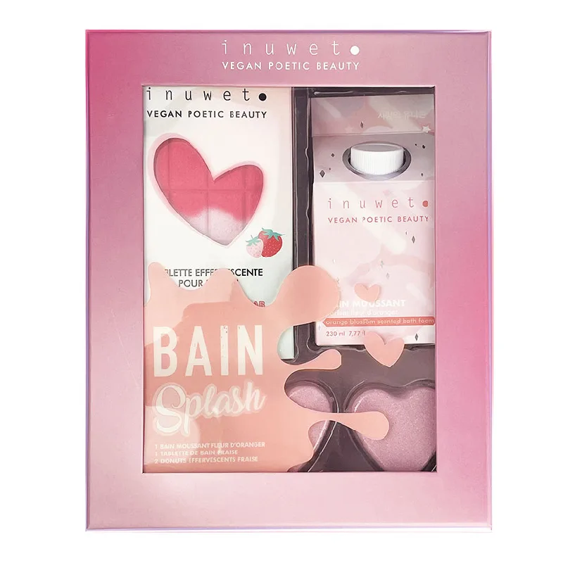 Set Splash Bath, spuma de baie, tableta si inimi efervescente, Strawberry, Inuwet — preț și oferte