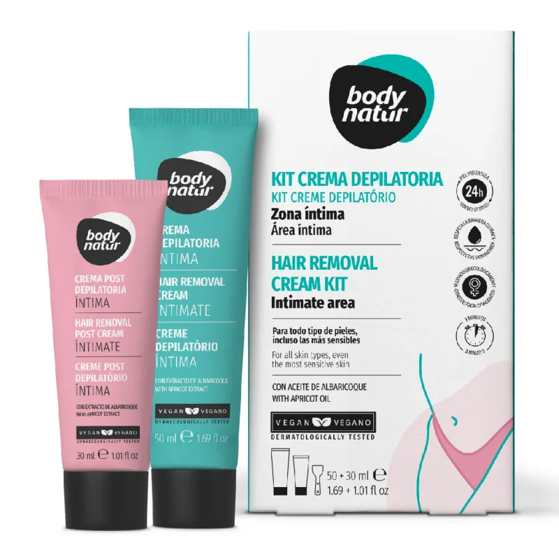 Kit depilare pentru zona intima feminina, cu extract de caise, 50ml+30ml, Body Natur — preț și oferte