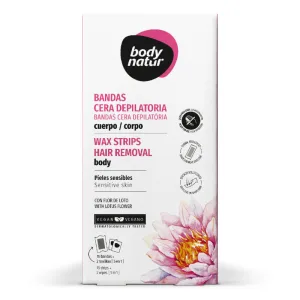 Benzi depilatoare pentru corp, piele sensibila, 16 benzi+2 bucati servetele post-epilare, Body Natur