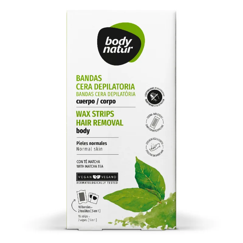 Benzi depilatoare pentru corp, 16 benzi+2 servetele post-epilare, Body Natur — preț și oferte