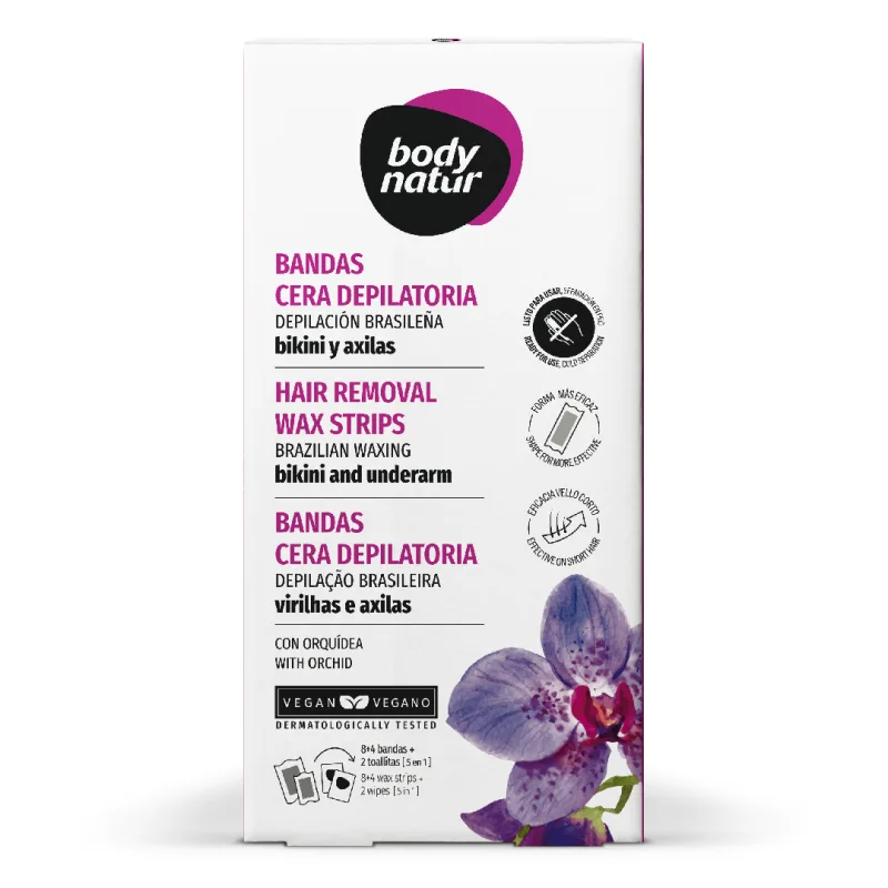 Benzi depilatoare pentru zona bikini si axila, 12 benzi+2 servetele post-epilare, Body Natur — preț și oferte