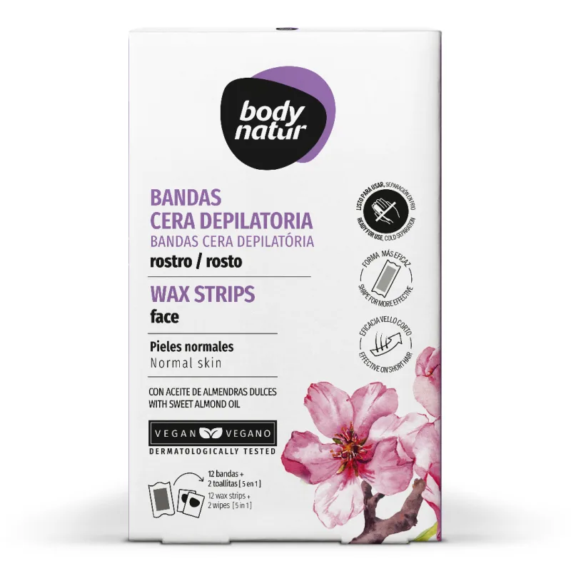 Benzi depilatoare pentru fata, 12 benzi+2 servetele post-epilare, Body Natur — preț și oferte