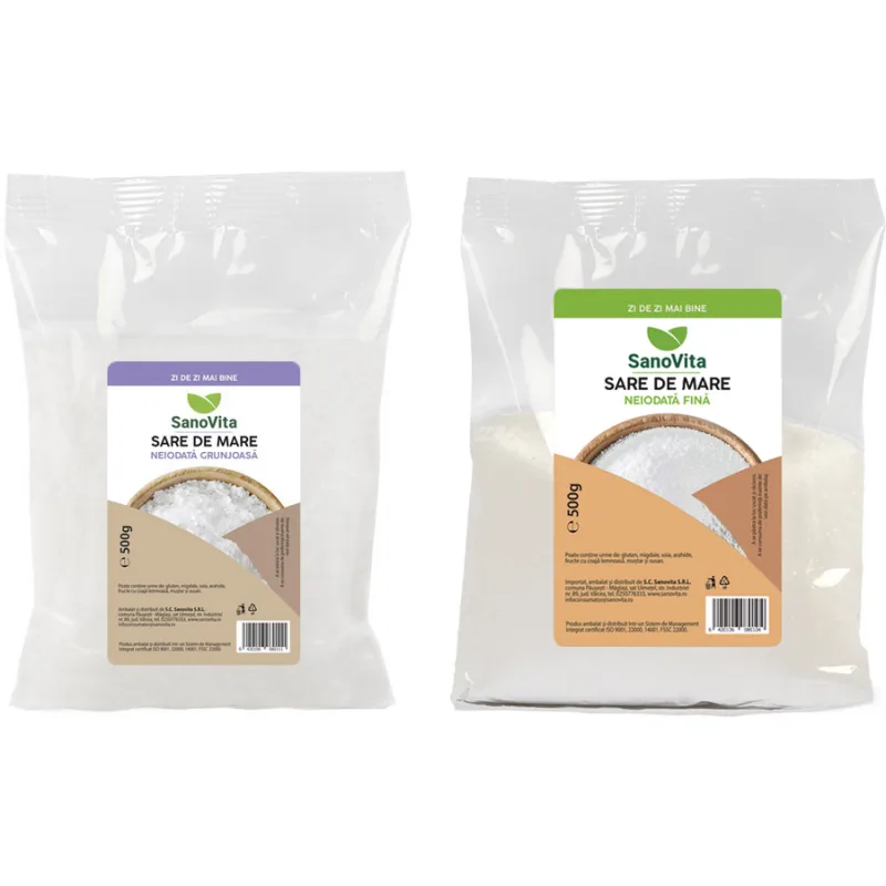 Pachet Sare de Mare Fina Neiodata 500g + Sare de Mare Grunjoasa Neiodata 500g Sano Vita — preț și oferte