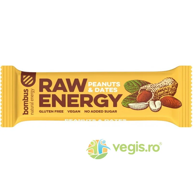 Baton Proteic cu Arahide si Curmale fara Gluten Raw Energy 50g BOMBUS — preț și oferte