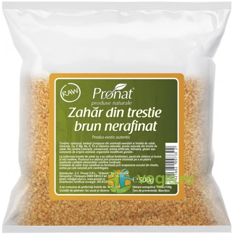 Zahar Brun din Trestie Nerafinat Raw 500g PRONAT — preț și oferte