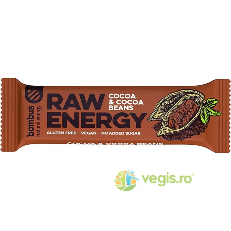 Baton Energizant Raw Energy cu Cacao si Boabe de Cacao fara Gluten 50g BOMBUS — preț și oferte