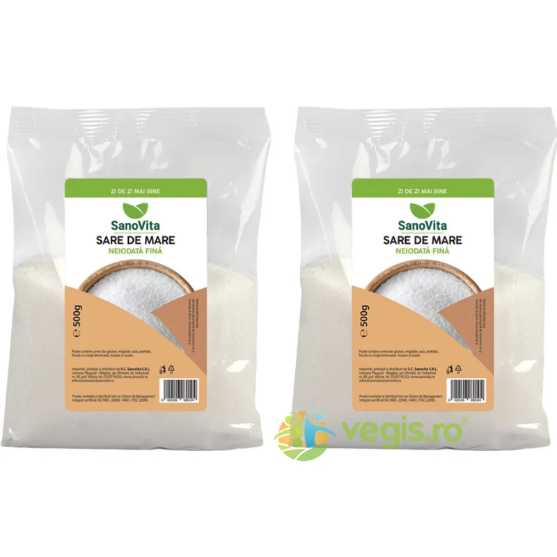 Pachet Sare de Mare Fina Neiodata 500g+500g Sano Vita — preț și oferte