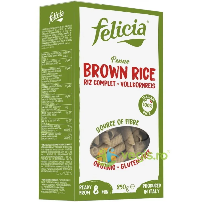 Penne din Orez Brun fara Gluten Ecologice/Bio 250g FELICIA — preț și oferte