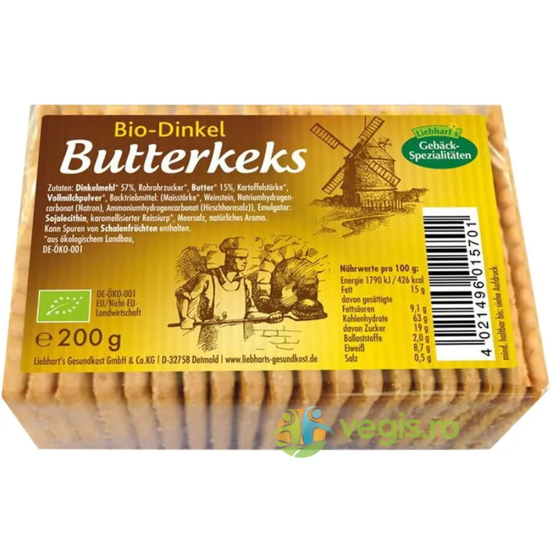 Biscuiti din Grau Spelta cu Unt Ecologici/Bio 200g LIEBHARTS GESUNDKOST — preț și oferte