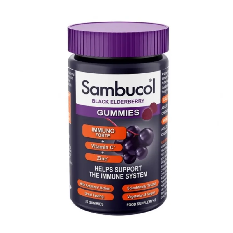 Jeleuri cu extract de soc, cu vitamina C si zinc Immuno Forte, 30 bucati, Sambucol — preț și oferte