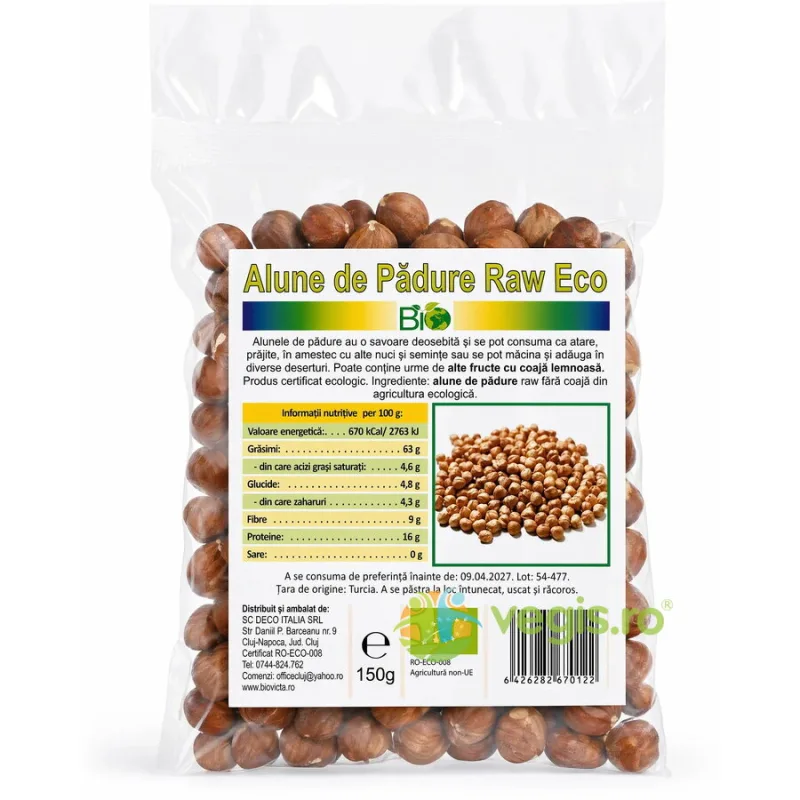 Alune de Padure Crude Miez Decojit Ecologice/Bio 150g Deco Italia — preț și oferte
