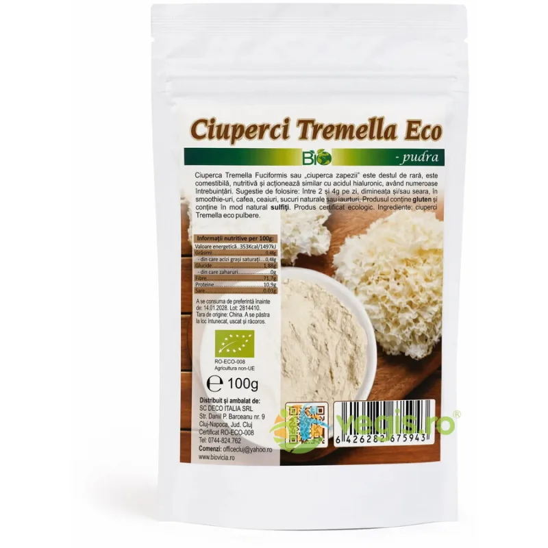 Ciuperci Tremella Pulbere Ecologica/Bio 100g Deco Italia — preț și oferte