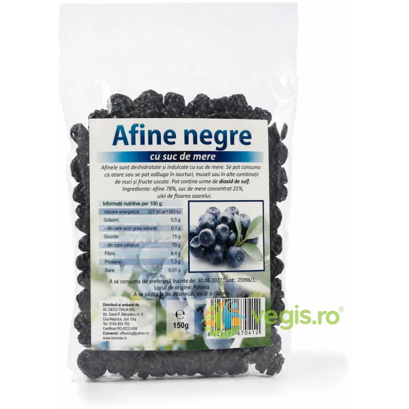 Afine Uscate Indulcite cu Suc de Mere fara Zahar Adaugat 150g Deco Italia — preț și oferte