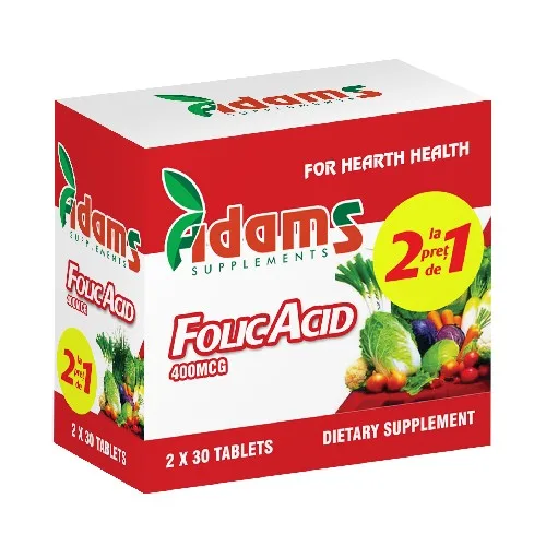 Pachet Acid Folic 400mcg 30tab Adams 1+1 GRATUIT — preț și oferte