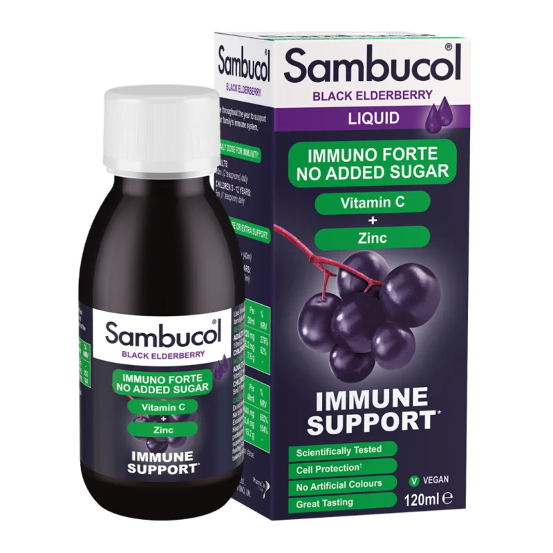 Sirop fara zahar cu soc negru, vitamina C si zinc Immuno Forte, 120 ml, Sambucol — preț și oferte