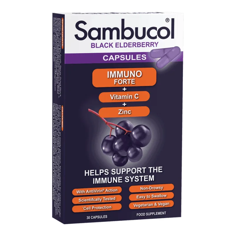 Capsule cu soc negru, vitamina C si zinc Immuno Forte, 30 capsule, Sambucol — preț și oferte