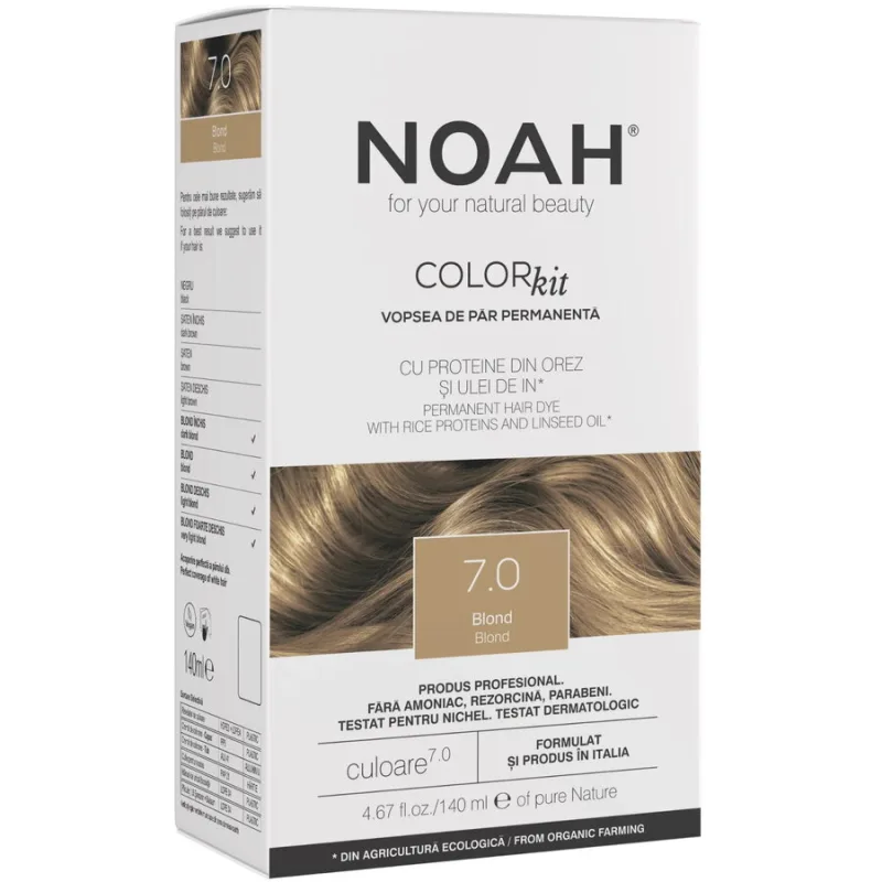 Vopsea de Par Permanenta fara Amoniac cu Proteina de Orez si Ulei de In 7.0 Blond 140ml NOAH — preț și oferte