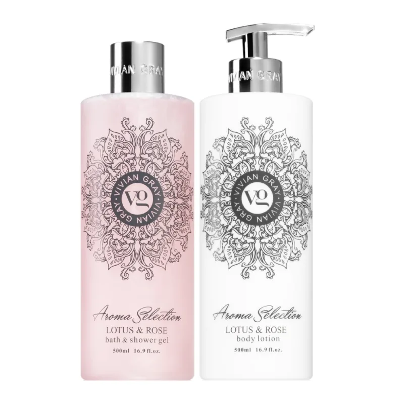 Set lotiune de corp & Gel de dus Aroma Selection Lotus & Rose, 2*500ml, Vivian Gray — preț și oferte