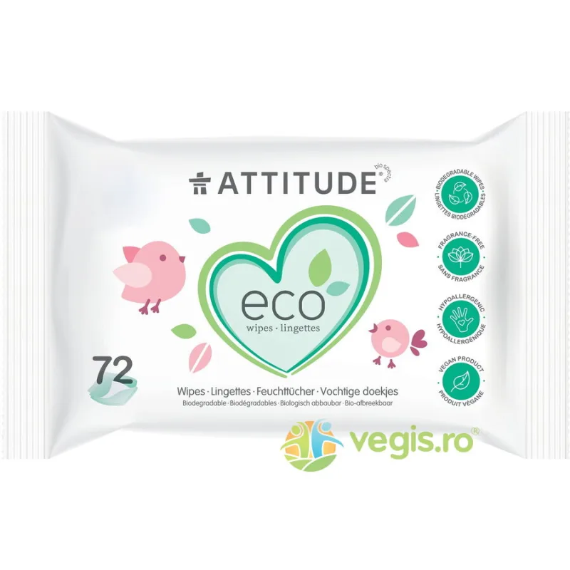 Servetele Umede pentru Bebelusi fara Parfum 100% biodegradabile 72buc ATTITUDE — preț și oferte