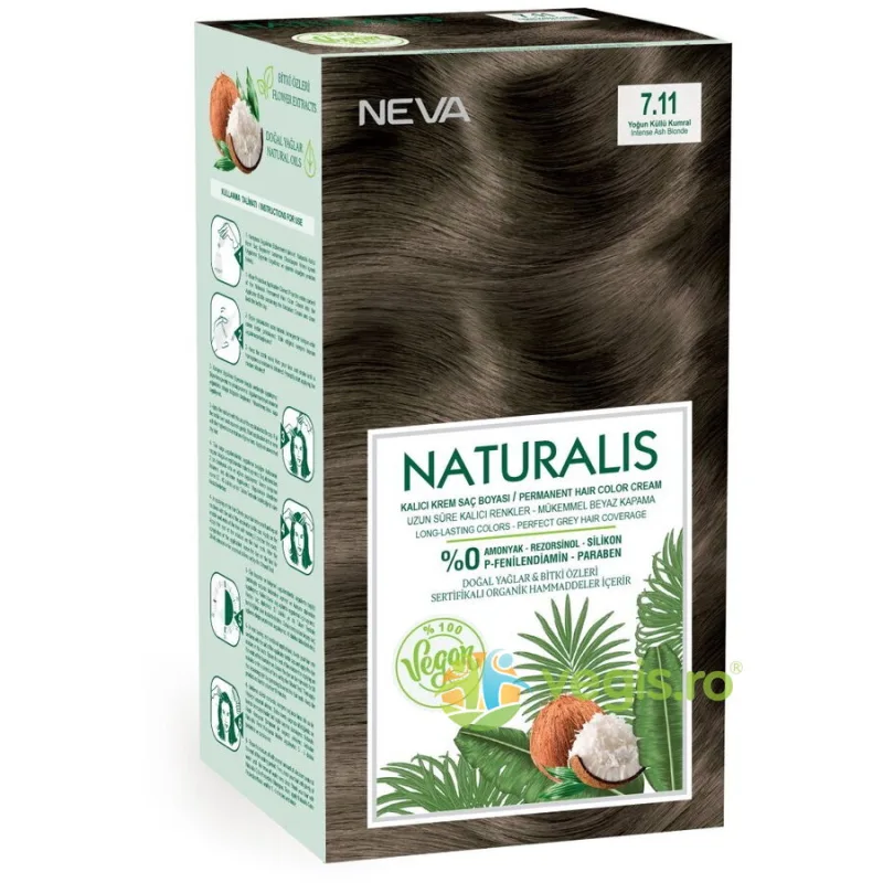 Vopsea de Par Vegana, fara Amoniac Blond Cenusiu Intens 7.11 Naturalis Neva 150ml — preț și oferte