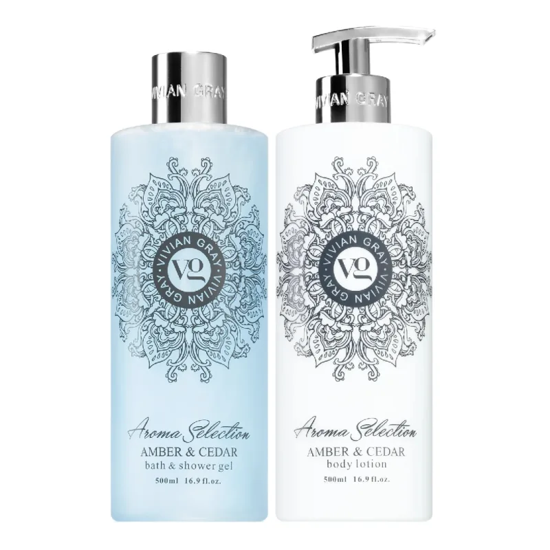 Set lotiune de corp & Gel de dus Aroma Selection Amber&Cedar, 2*500ml, Vivian Gray — preț și oferte