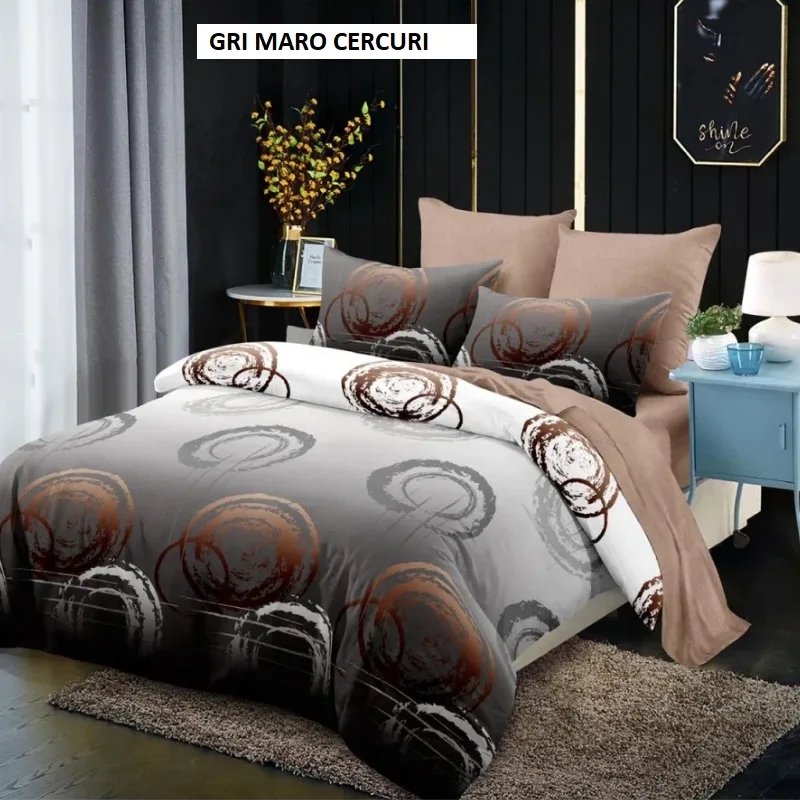 Lenjerie pat cu husa FINET (6 piese) gri maro cercuri 180x200 cm, Ralex | 1 buc RALEX INFINITY — preț și oferte