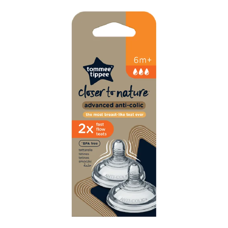 Tetina din silicon anti-colici cu flux rapid, +6 luni, 2 bucati, Tommee Tippee — preț și oferte
