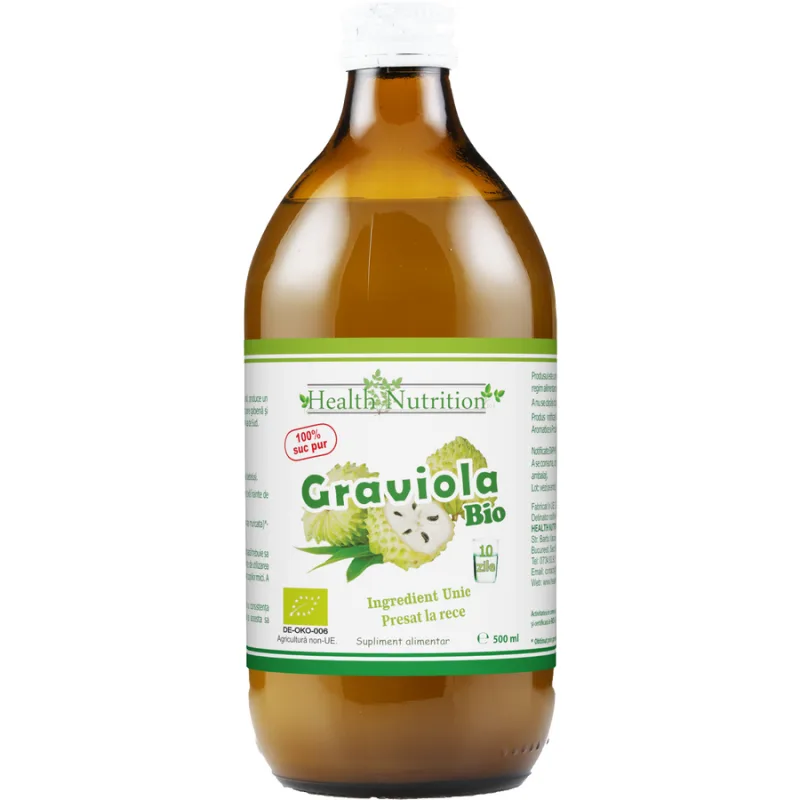Graviola Suc 100% Pur Ecologic/Bio 500ml Health Nutrition — preț și oferte